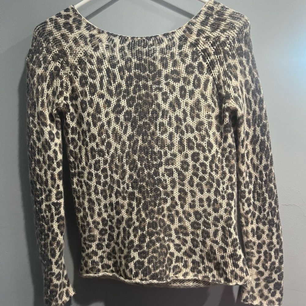 Skull Cashmere Black and Cream Crew Neck Sweater with Leopard Print
